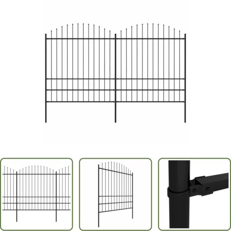 Recinzione in acciaio -  Recinzione da Giardino con Punta a Lancia in Acciaio 359x200 cm Nero