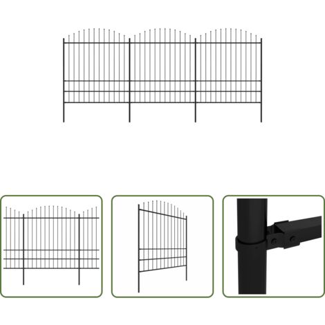 Recinzione in acciaio -  Recinzione da Giardino con Punta a Lancia in Acciaio 537x200 cm Nero