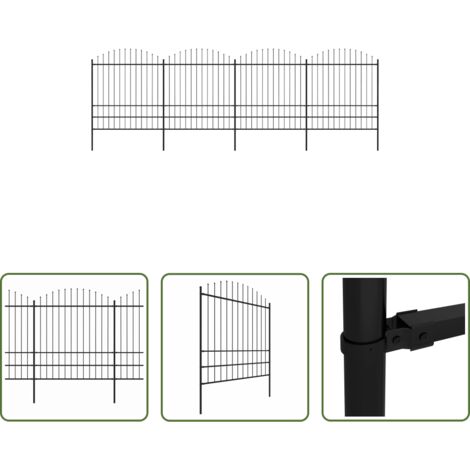 Recinzione in acciaio -  Recinzione da Giardino con Punta a Lancia in Acciaio 714,5x200 cm Nero