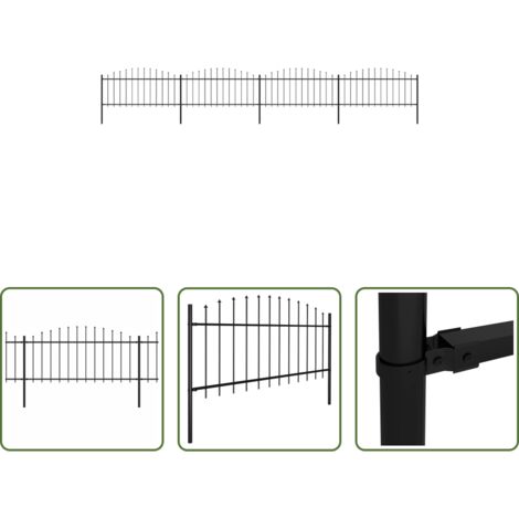 Recinzione in acciaio -  Recinzione da Giardino con Punta a Lancia in Acciaio 714,5x75 cm Nero