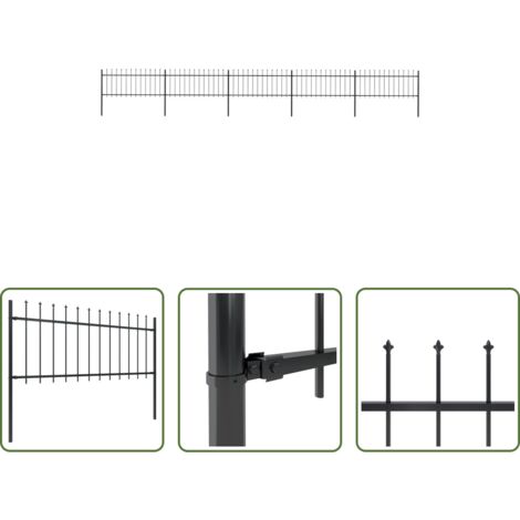 Recinzione in acciaio -  Recinzione da Giardino con Punta a Lancia in Acciaio 892,5x80 cm Nero