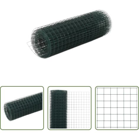 Recinzione in acciaio -  Recinzione in Rete per Pollaio in Acciaio e PVC 25x0,5 m Verde