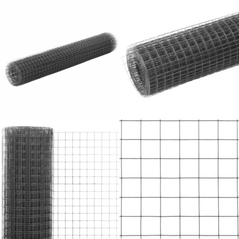 Recinzione in Rete per Pollaio in Acciaio e PVC 10x1 m Grigio - Recinzione per polli - Recinzione in acciaio