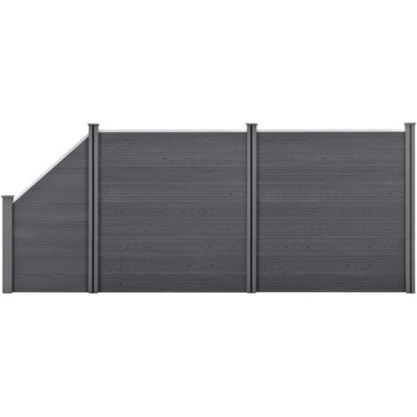 Recinzione in WPC per Giardino Staccionata da Elementi Inclinato e Rettangolari 183x451 cm Grigio NEU.HOLZ