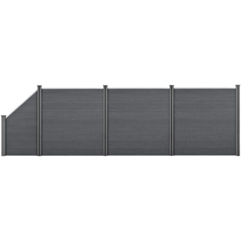 Recinzione in WPC per Giardino Staccionata da Elementi Inclinato e Rettangolari 183x625 cm Grigio NEU.HOLZ