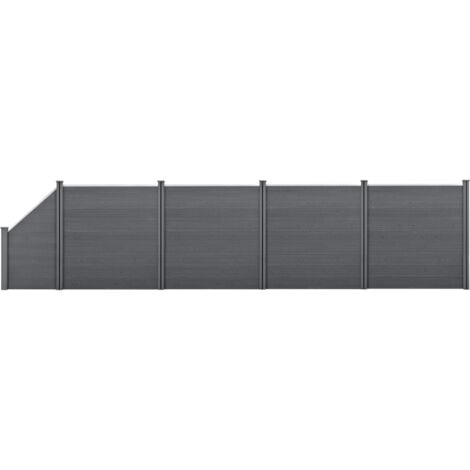 Recinzione in WPC per Giardino Staccionata da Elementi Inclinato e Rettangolari 183x799 cm Grigio NEU.HOLZ