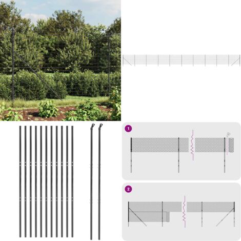 Recinzione Metallica Antracite 1,6x25 m in Acciaio Zincato - Recinzione da giardino - Recinzione in acciaio zincato