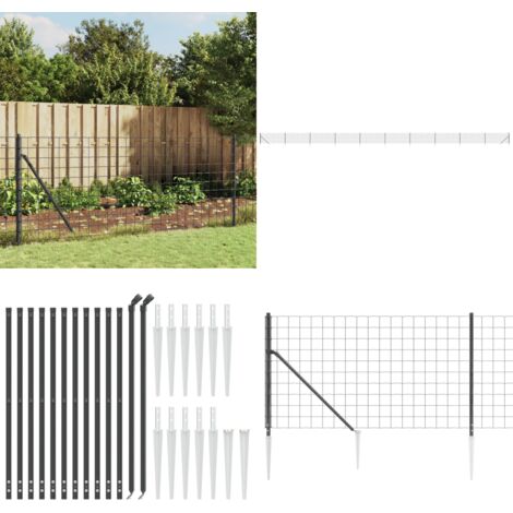 Recinzione Metallica con Picchetti Ancoraggio Antracite 0,8x25m - Recinzione da giardino - Recinzione per animali