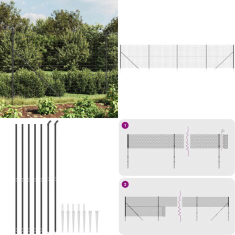 Recinzione Metallica con Picchetti Ancoraggio Antracite 1,6x10m - Recinzione da giardino - Recinzione per animali