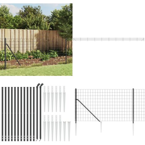Recinzione Metallica con Picchetti Ancoraggio Antracite 1x25 m - Recinzione da giardino - Recinzione per animali