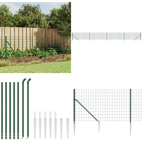 Recinzione Metallica con Picchetti Ancoraggio Verde 1,1x10 m - Recinzione da giardino - Recinzione con pali