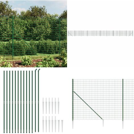 Recinzione Metallica con Picchetti Ancoraggio Verde 1,4x25 m - Recinzione da giardino - Recinzione con pali