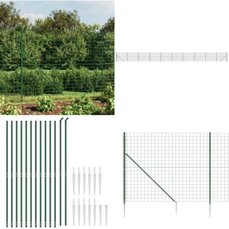 Recinzione Metallica con Picchetti Ancoraggio Verde 1,8x25 m - Recinzione da giardino - Recinzione con pali