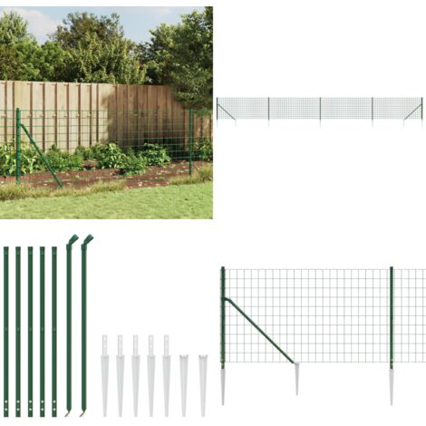 Recinzione Metallica con Picchetti Ancoraggio Verde 1x10 m - Recinzione da giardino - Recinzione con pali