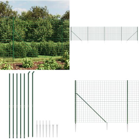 Recinzione Metallica con Picchetti Ancoraggio Verde 2,2x10 m - Recinzione da giardino - Recinzione con picchetti