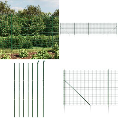Recinzione Metallica con Picchetti Ancoraggio Verde 2,2x10 m - Recinzione da giardino - Recinzione per animali