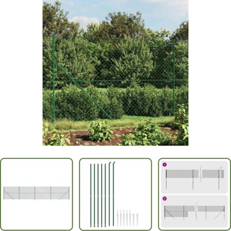 Recinzione per animali -  Recinzione a Rete con Picchetti Ancoraggio Verde 1,4x10 m