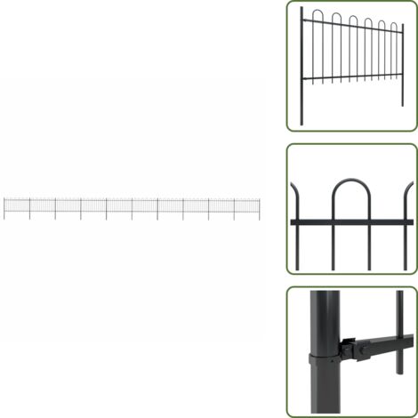 Recinzione per casa - vidaXL Recinzione da Giardino con Parte Superiore ad Anello in Acciaio 1781,5x100 cm Nero - Recinzione per proprietà