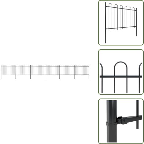 Recinzione per giardino - vidaXL Recinzione da Giardino con Parte Superiore ad Anello in Acciaio 1070x120 cm Nera - Recinzione per casa