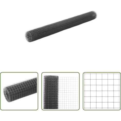 Recinzione per pollai -  Recinzione in Rete per Pollaio in Acciaio e PVC 25x1,5 m Grigia