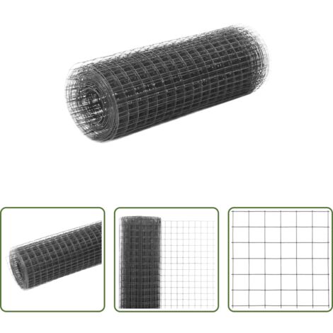 Recinzione per polli -  Recinzione in Rete per Pollaio in Acciaio e PVC 25x0,5 m Grigia