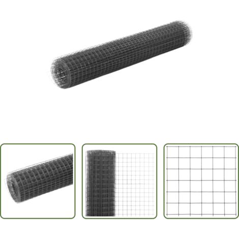 Recinzione per polli -  Recinzione in Rete per Pollaio in Acciaio e PVC 25x1 m Grigia