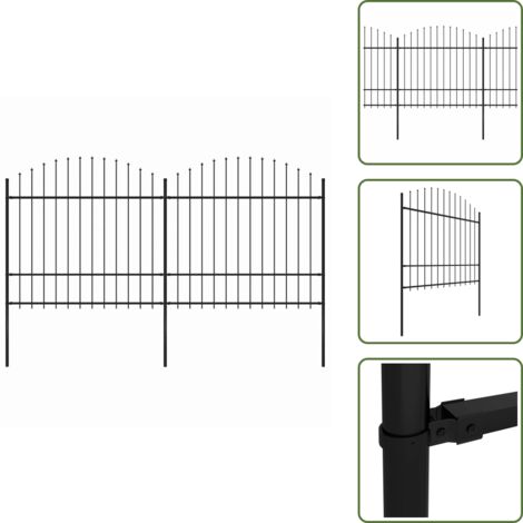 Recinzione per proprietà - vidaXL Recinzione da Giardino con Punta a Lancia in Acciaio 359x175 cm Nero - Recinzione per giardino
