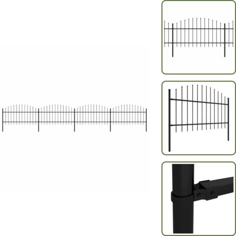 Recinzione per proprietà - vidaXL Recinzione da Giardino con Punta a Lancia in Acciaio 714,5x125 cm Nero - Recinzione per giardino