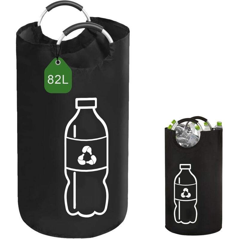 Récipient de collecte de bouteilles vides de 82 l - Noir - Étanche - Avec poignées de transport en aluminium - Pour cuisine, salle de rangement et