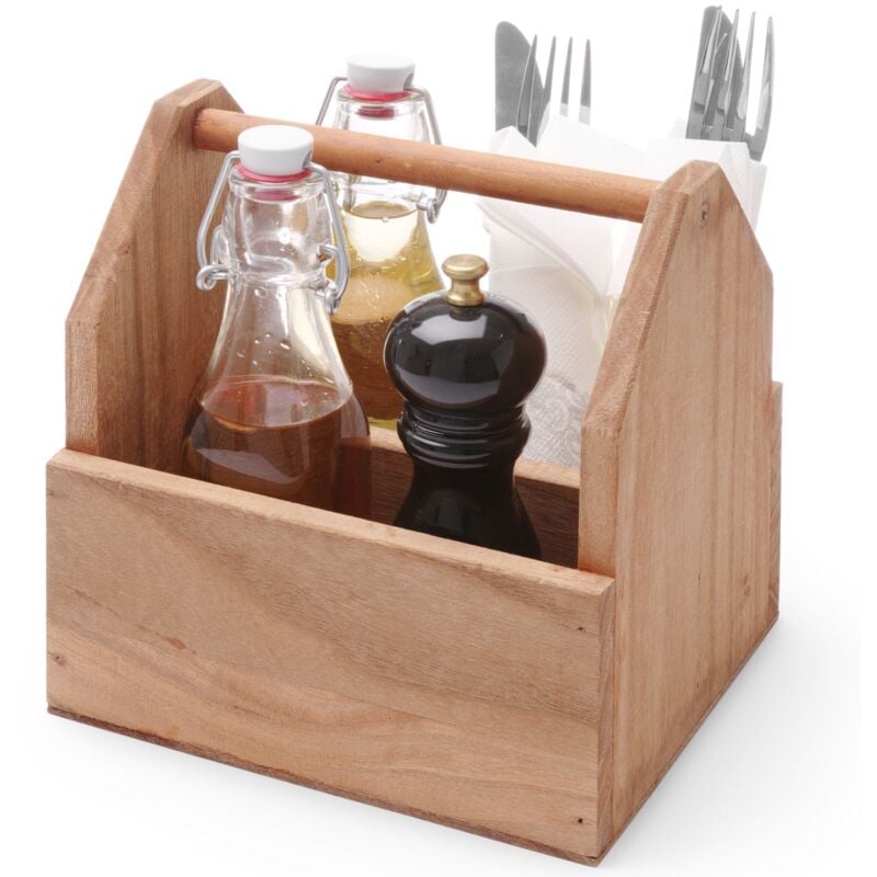 Récipient de table organisateur pour épices, couverts en bois avec poignée - Hendi 664315