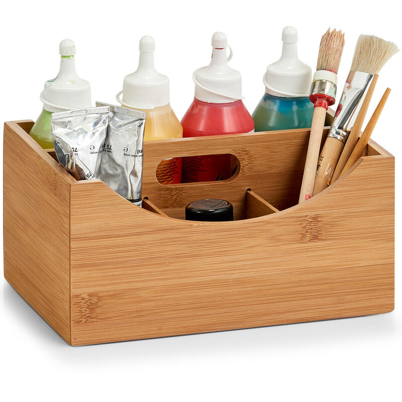 Récipient en bambou avec poignée, organisateur avec compartiments pour ranger les objets, boîte esthétique.