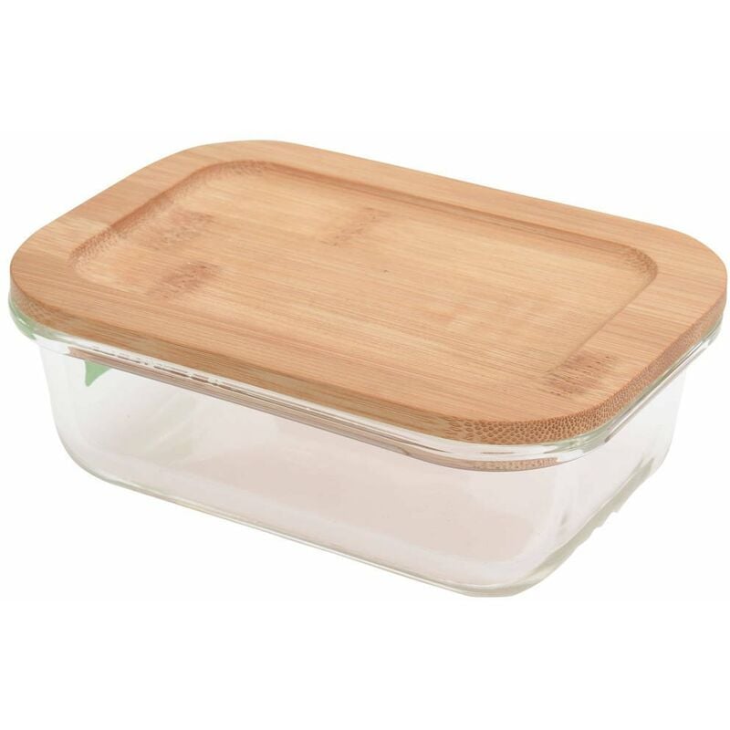 Récipient en verre avec couvercle en bambou, 370 ml