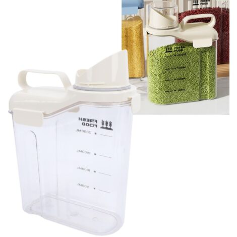 Récipient Hermétique de Stockage de Riz avec Bec Verseur et Tasse à Mesurer pour Céréales, Grains, Farine, Haricots, Distributeur de Céréales Alimentaires, Entonnoir (Blanc laiteux 2300ml)