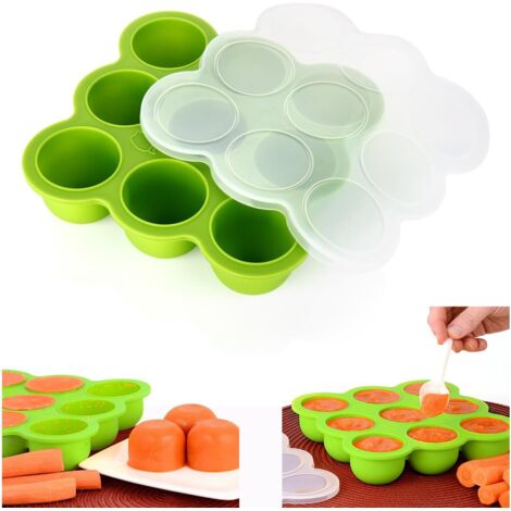 Récipient Nourriture pour Repas Bebe - 9 Pots de Conservation, Boites de congélation Moule de Glace avec Couvercle en Silicone (Vert)