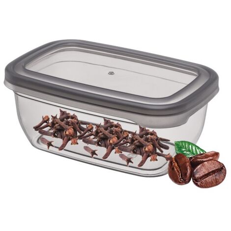 Recipiente de plástico para alimentos, liso, rectangular, VADO, 750 ml, alto, gris, transparente, ideal para galletas, pasta, harina, azúcar