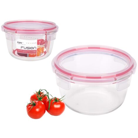 Recipiente de vidrio para fiambrera, resistente al calor, redondo, ensaladera con tapa, FUSION, artículo n.° 81454, hermético, 800 ml, apto para alimentos, cierre de clip, junta de silicona.