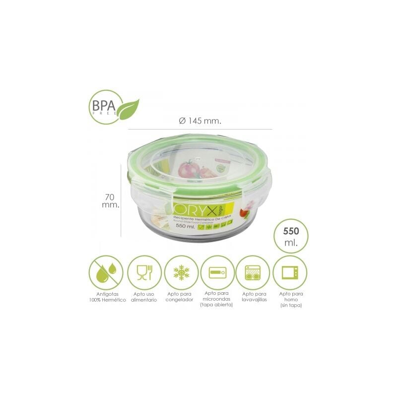 

Recipiente hermetico cristal redondo 550 ml. Ø 145 x 7 (alt) cm.