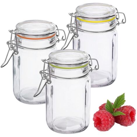 Recipiente hermético de vidrio, tarro octogonal EDO 260 ml, tapa de vidrio, hebilla metálica, clip