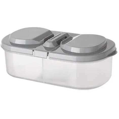 Recipiente hermético para alimentos, doble compartimento con tapa, para cereales, multifuncional, gris, 1 unidad
