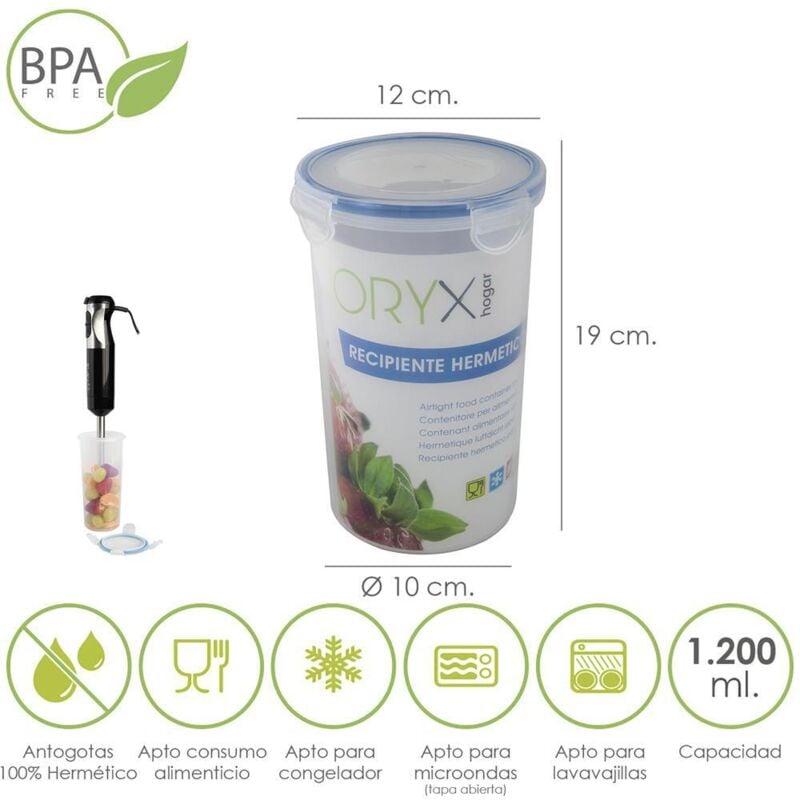 

Recipiente hermetico plastico redondo 1.200 ml. Ø 12 x 19 (alt.) cm.