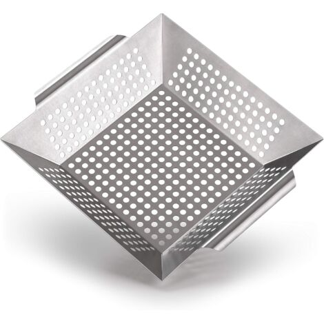 Recipiente para barbacoa 100 % de acero inoxidable: ideal para asar verduras, apto para todo tipo de barbacoas, accesorios para barbacoa, apto para lavavajillas, 34 x 30 x 6 cm (grande)