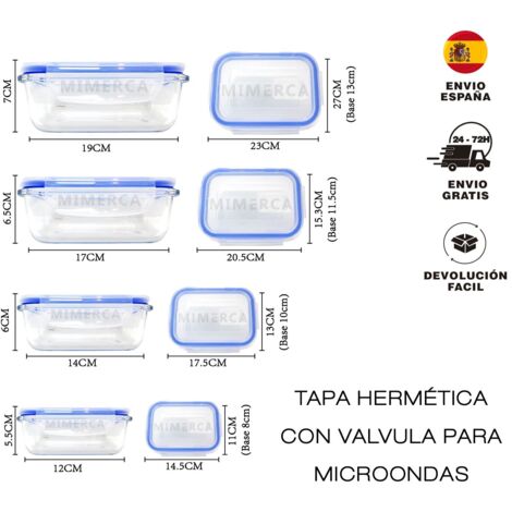 Recipiente rectangular de cristal con válvula hermética 14,5x11cm 375 cc