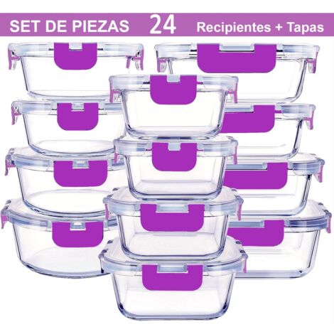 Recipientes de Cristal Para Alimentos - 24 Piezas (12 recipientes y 12 tapas) - Apto lavavajillas