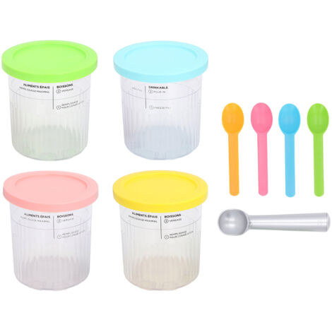Récipients à crème glacée adaptés aux fabricants NC500 NC501, gobelets en plastique réutilisables avec couvercles et cuillères, 4 pièces