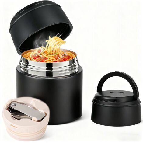 Récipients alimentaires - Soupière isotherme 550 ml - Boîte à lunch isotherme - Gobelet isotherme - Avec poignée et cuillère pliante - Noir