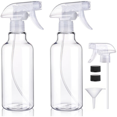 Récipients distributeurs en plastique durable (lot de 2, 500 ml) avec modes de brumisation réglable et pulvérisation directe, flacons vides transparents (avec entonnoir), buses de pulvérisation et 2 b