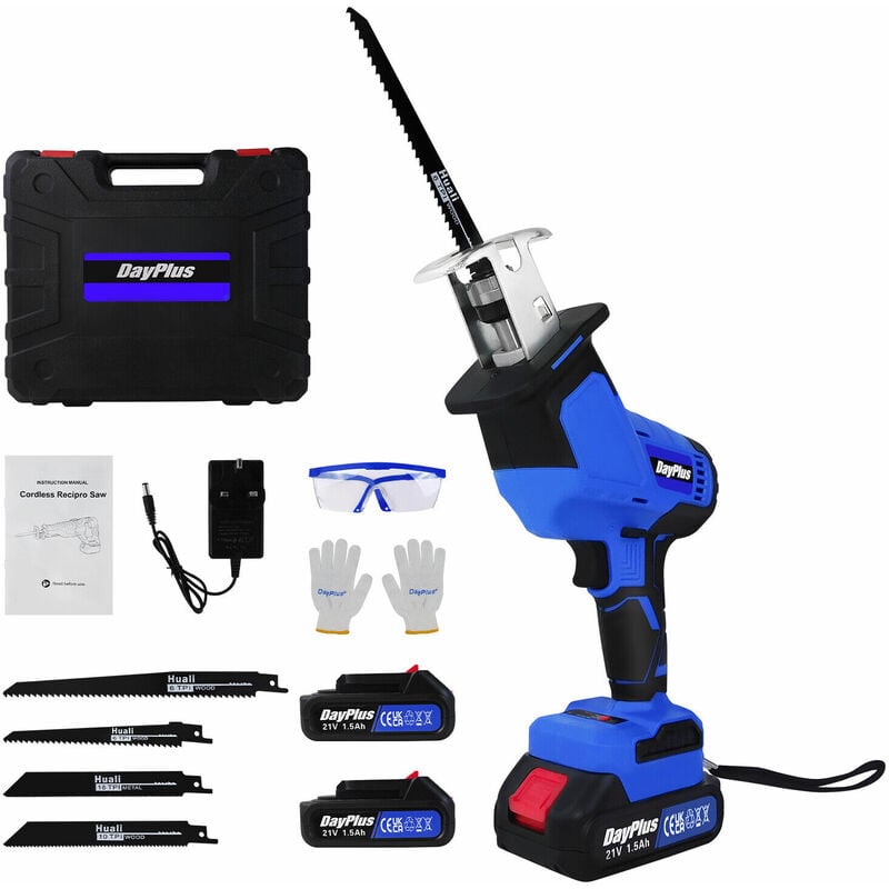 Day Plus - Reciprocating Power Tools Saw Variable Speed w/ 2pcs Batteries & Charger & Blades