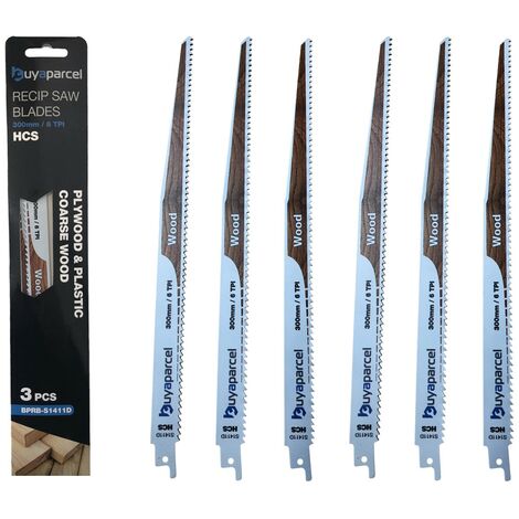 Reciprocating Sabre Saw Blades S1411D 300mm 6 TPI HCS Wood Plywood Plastic x6
