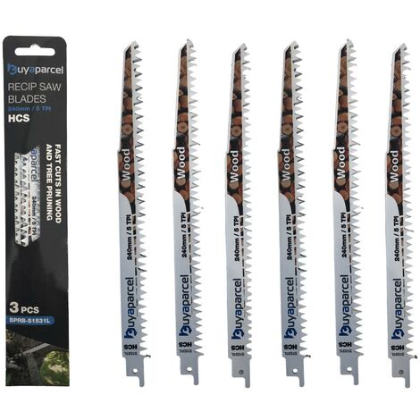 Reciprocating Sabre Saw Blades S1531K 240mm 5 TPI HCS Wood Tree Pruning x6