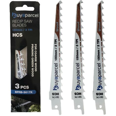 Reciprocating Sabre Saw Blades S617K 150mm 6"" 3 TPI HCS For Wood Pruning x3